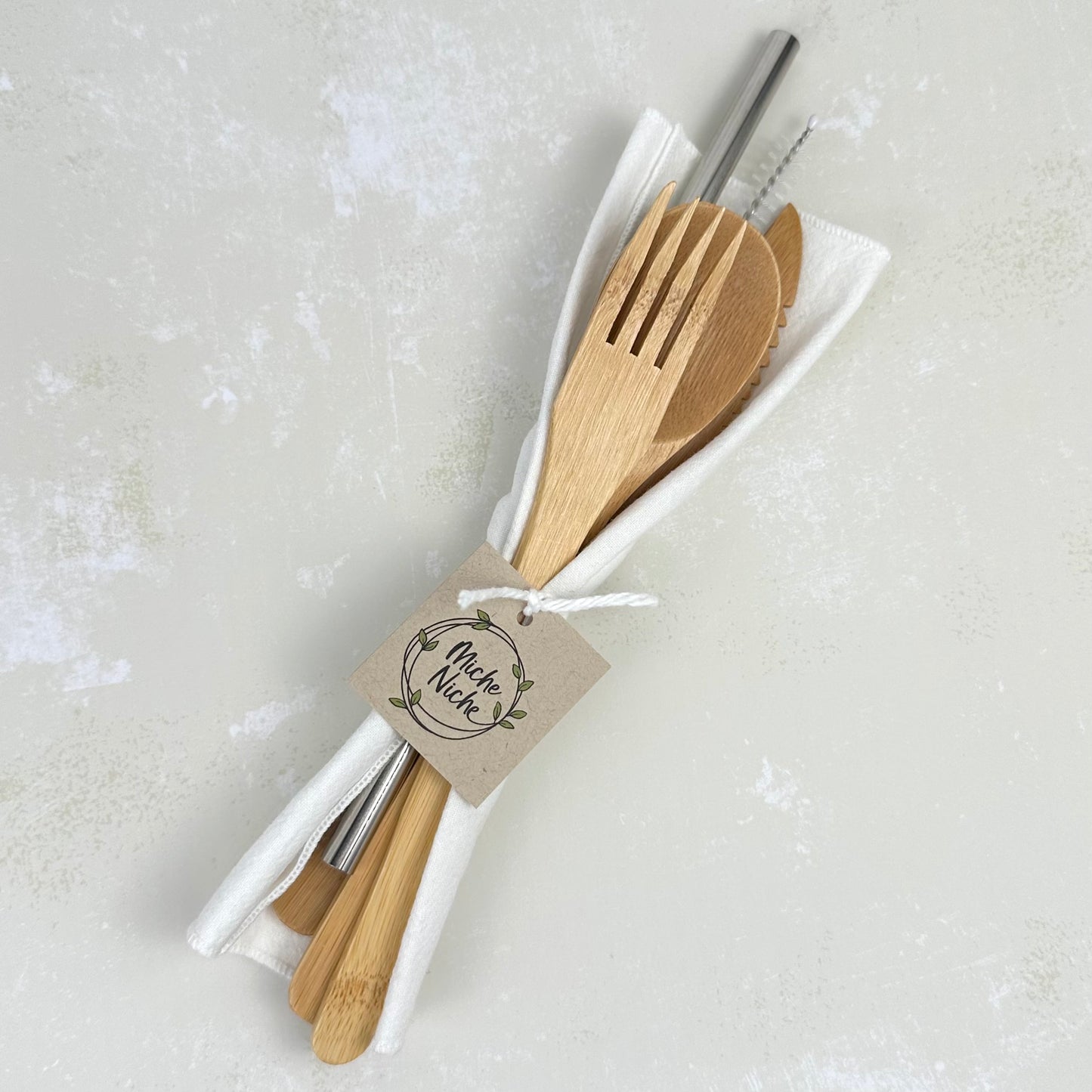 Bamboo Cutlery Set | Reusable Straw and Brush | Cloth Napkin