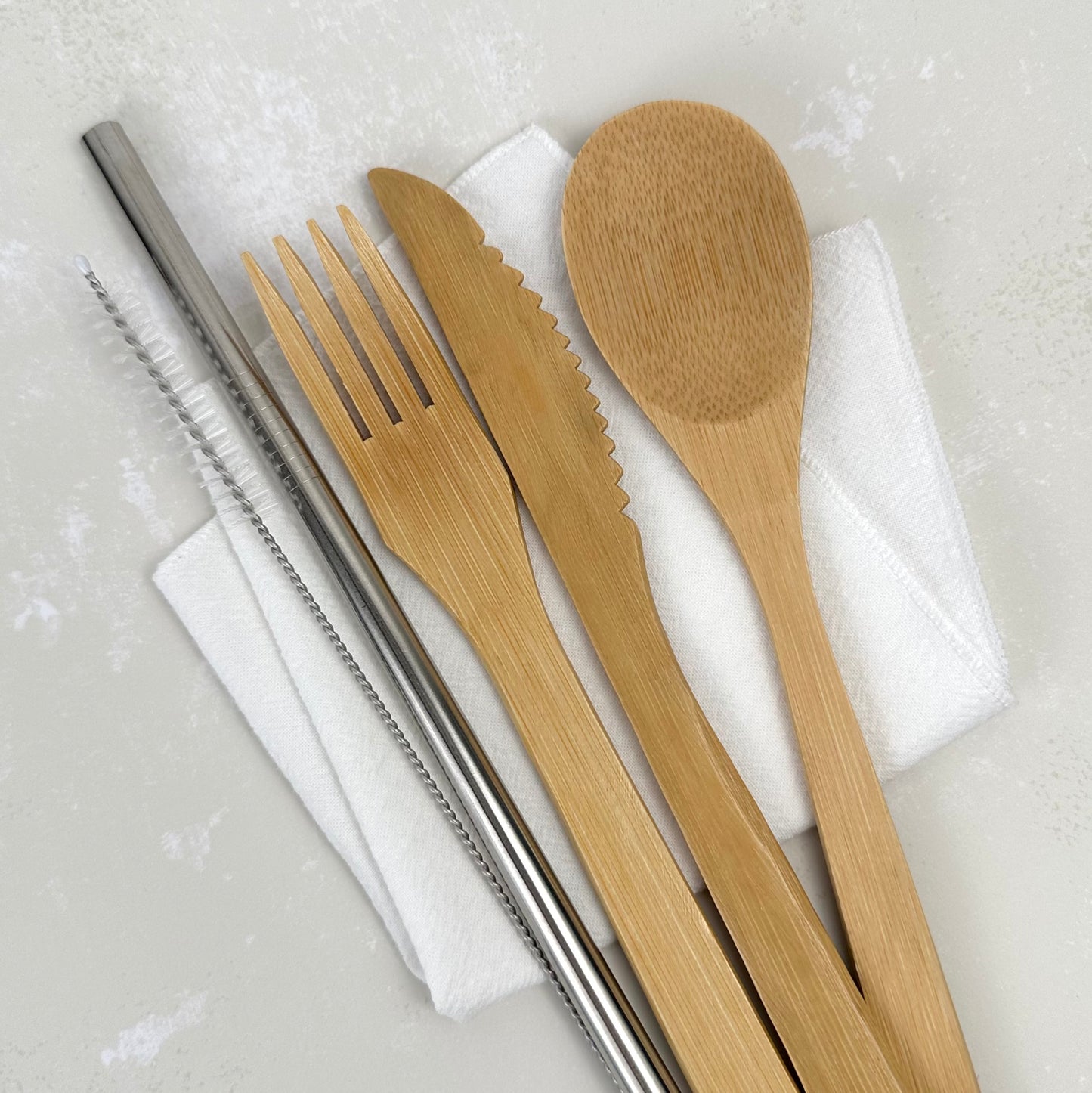 Bamboo Cutlery Set | Reusable Straw and Brush | Cloth Napkin